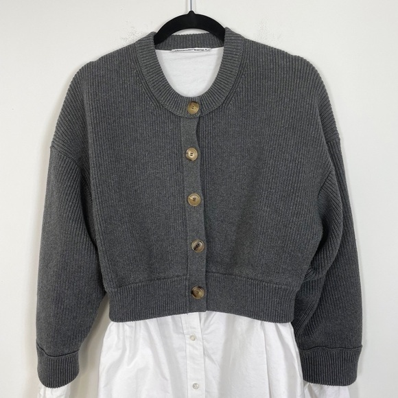 Alexander Wang Bilayer Crew Neck Oxford Cardian Sweater - Picture 9 of 11